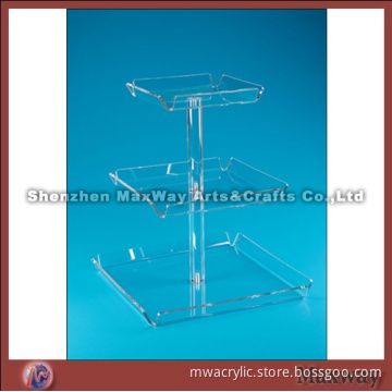 Clear Square Promotional 3 Tiers Acrylic Birthday Cakes Display Stand Rack